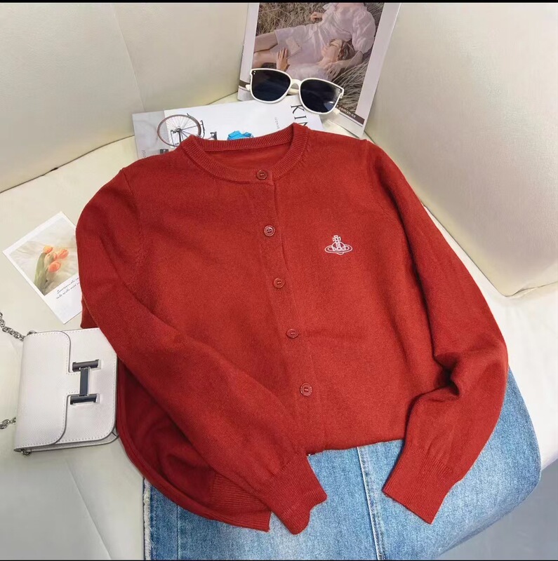 Wholesale Dongdaemun ViVienne Queen Mother Wei Wei Saturn Embroidered Women's Knitted Sweater Cardigan Korean Style