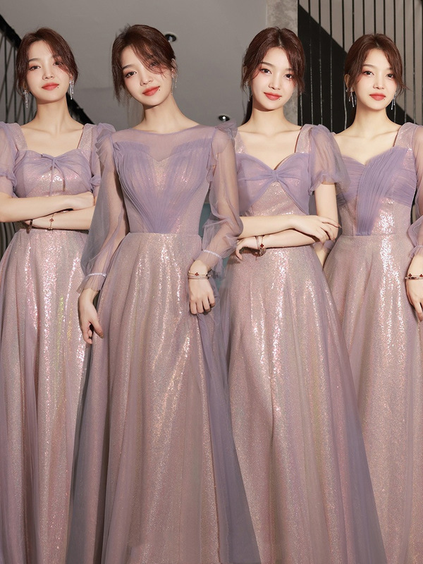 Purple Long Bridesmaid Dress 2026 New Summer and Autumn Style, Elegant and Slimming, Bridesmaid Group Sister Dress, Hostess Cocktail Dress for Women Purple Long Bridesmaid Dress 2026 New Summer and Autumn Style, Elegant and Slimming, Bridesmaid Group Sister Dress, Hostess Cocktail Dress for Women