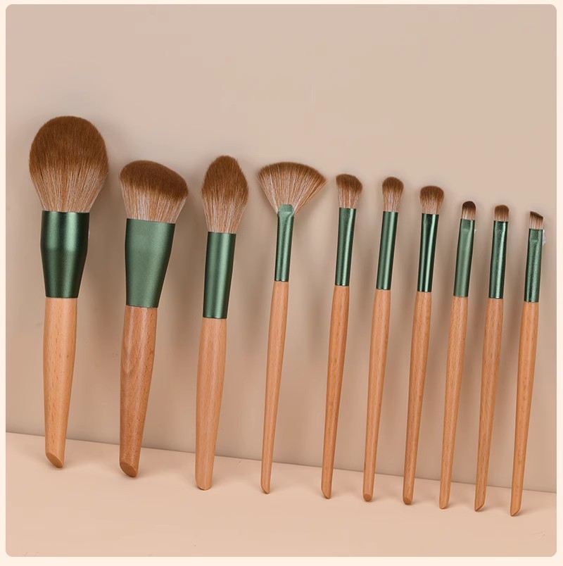 10 sets de cepillo de maquillaje de rosa verde Cangzhou super suave blush polvo pintado cepillo de sombra de ojos fábrica de herramientas de maquillaje al por mayor