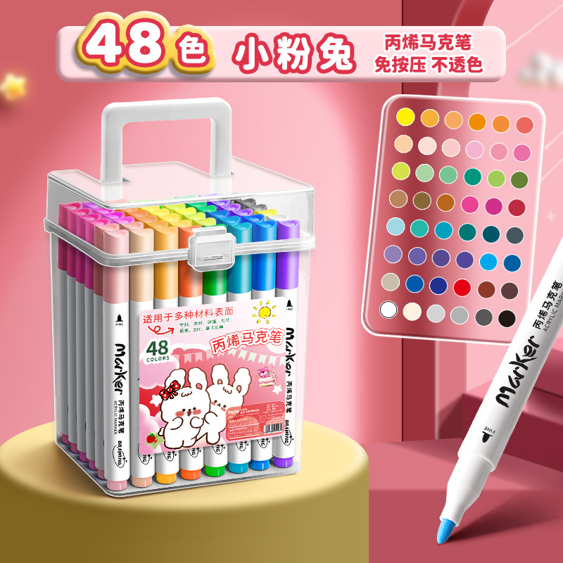 Marcador de acrílico opaco color plegable color niños lavable 48 color estudiantes de escuela primaria de arte jardín de infantes acrílico doble cabeza