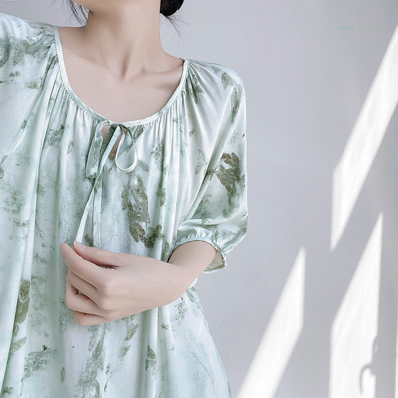 2025 New Nightdress Women's Spring and Summer Cotton Silk New Chinese Style National Style Elegant High-end Long Dress Cotton Silk Pajamas plus size
