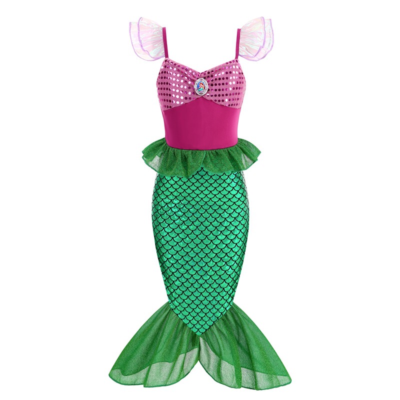 2024 girls' mermaid small flying sleeve sequins dress cross-border Amazon Children's sleeveless Princess fishtail dress