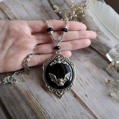 Wish新品ハロウィンネックレス個性動物コウモリ黒宝石ネックレスイヤリングリングジュエリーアクセサリー