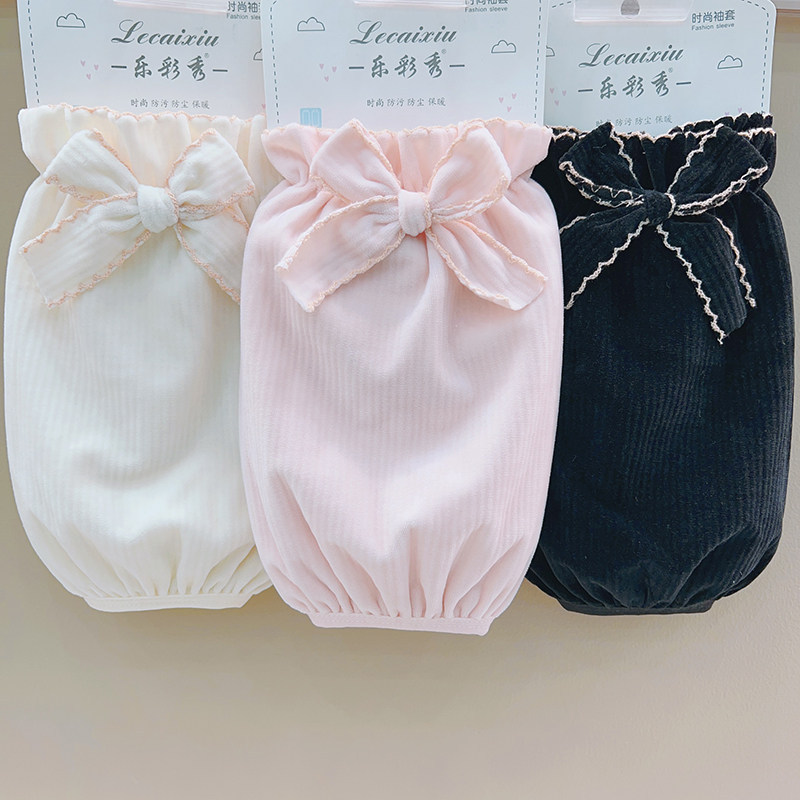New velvet bow-sleeve down jacket sleeve covers for women, cute and stylish, suitable for students and adults, and designed to protect sleeves from dirt