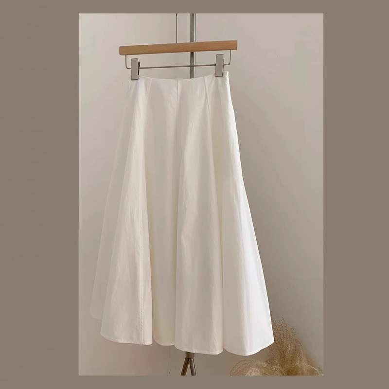 2025 New Arrival Skirt Women's Summer High Waist Slimming Mid-Length White A- Line Large Swing Skirt Loose Fashion Umbrella Skirt