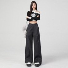 稚橘#黑色褶皱设计气质西装裤女高腰宽松显瘦收腹时尚百搭直筒裤