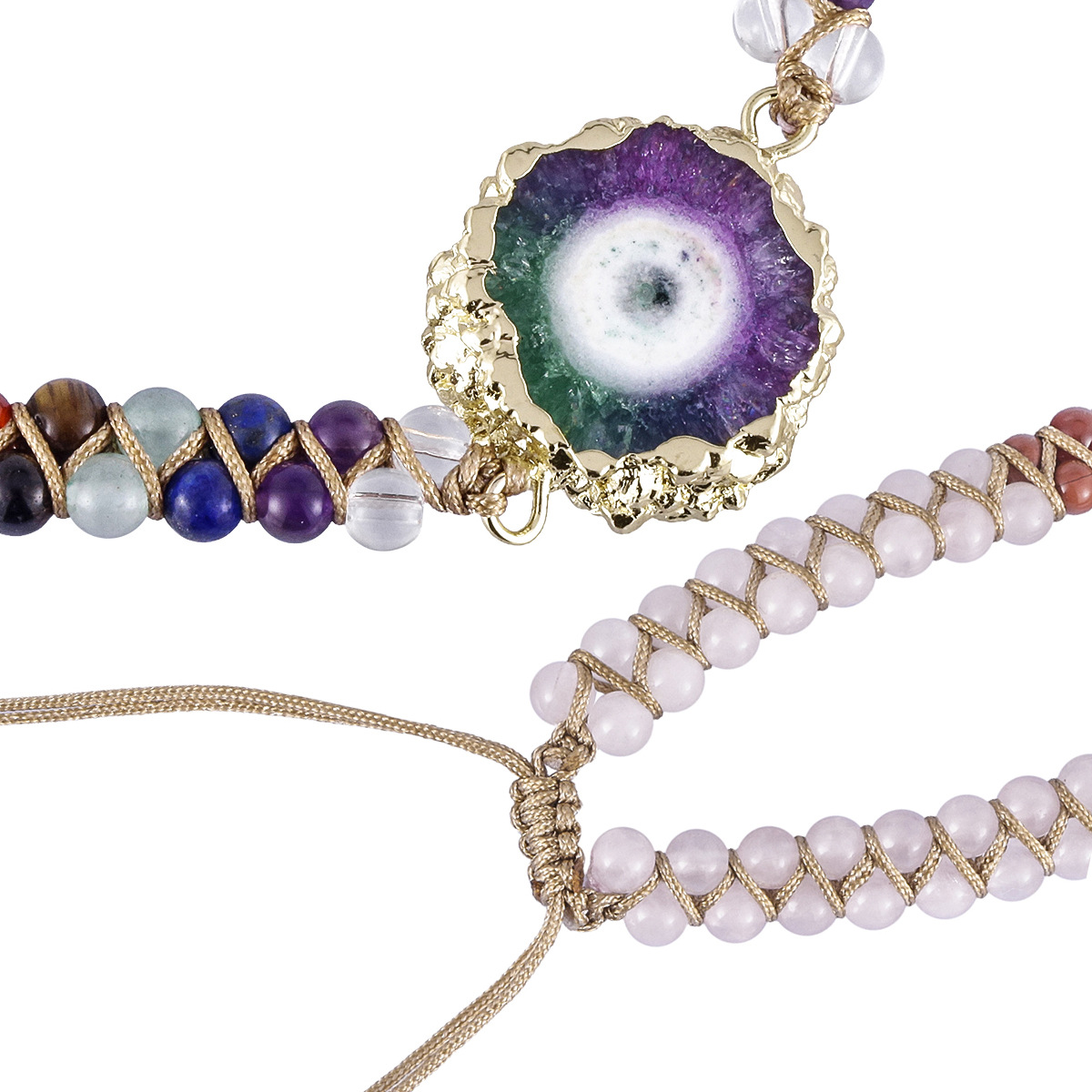 Europa y América colorido Cristal de ágata racimo pulsera de cristal de girasol ajustable tejido doble ronda cuentas pareja novias pulsera