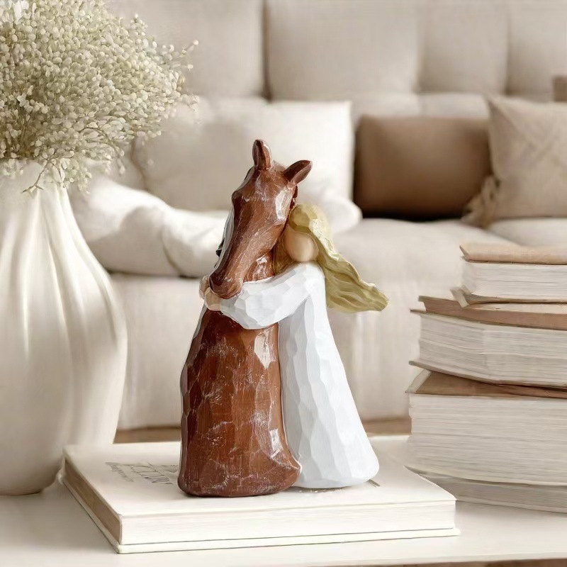 Cross-Border Resin Ornaments Girl Holding Horse Character Statue Angel Ornaments Home Decoration Desktop Small Ornaments Crafts