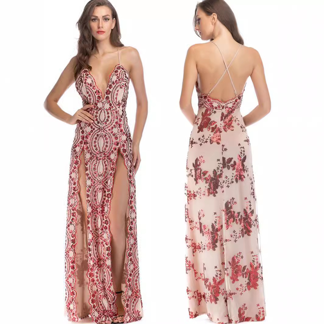 速卖通亚马逊夏新款欧美外贸跨境女装性感夜店吊带露背亮片连衣裙