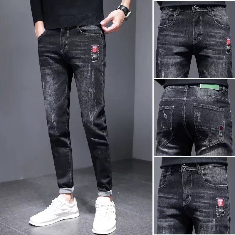 Jeans, thin trend elastic trousers, Korean style