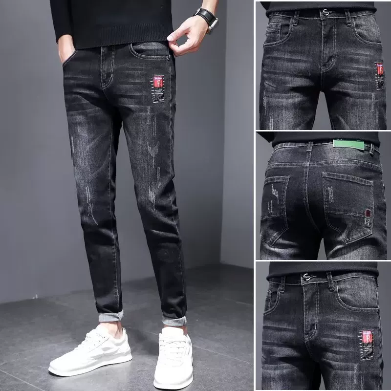 Jeans, thin trend elastic trousers, Korean style