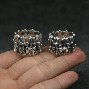 Yipi Shuai European and American 925 Sterling Silver Cross Finger Tide Men's Aggressive Ring with Wide Face Thai Silver Tombstone Ring