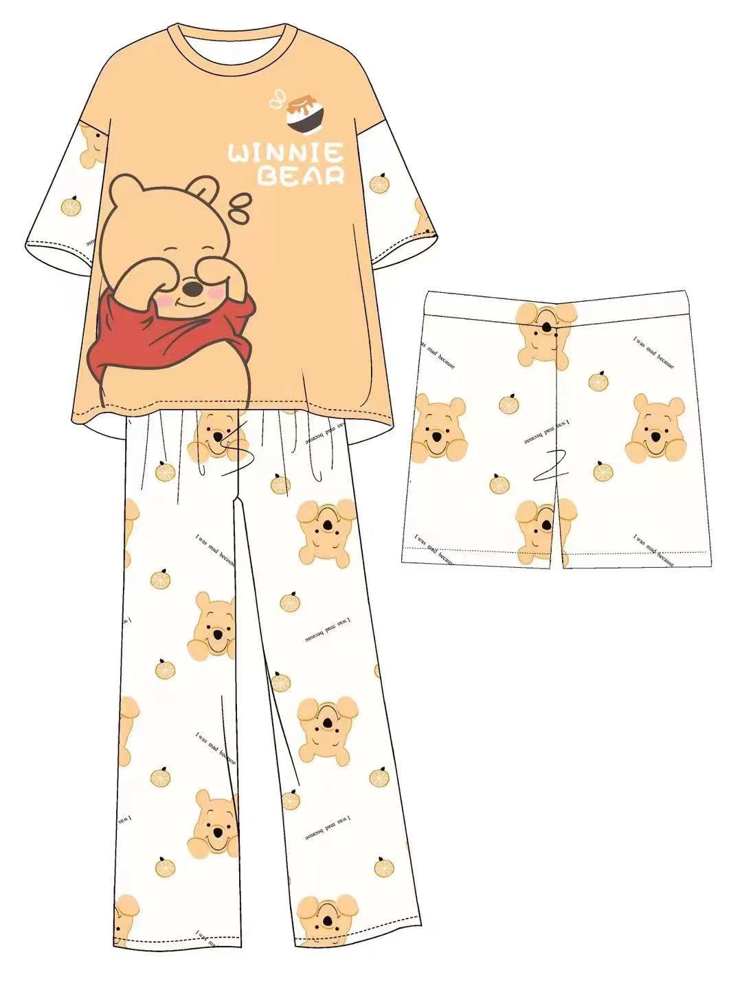 Pijamas transfronterizos de leche de verano pantalones de manga corta tres piezas de dibujos animados lindos ropa de hogar de comercio exterior de labu