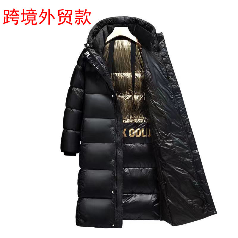 Cross-Border 2024 Winter New Long Black and Gold Thickened Simple Unisex Couple's Coat Trendy