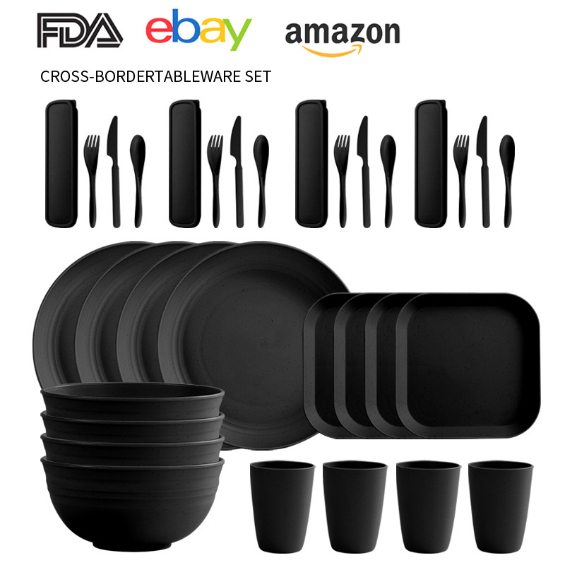 AliExpress Supply Portable Cup Knife and Fork Spoon Bowl and Dish Plate Tableware Wheat Straw Plate Bowl and Dish Cup Tableware suit