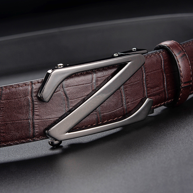 Cross-border supply letter men's belt business automatic buckle men's pants belt cowhide fashion pants with a generation of hair