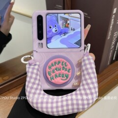 适用华为PuraX典藏折叠p50pocket2手机壳护轴皮质磁吸支架MagicVFlip斜挎绳小米MIXFlip2三星ZFlip765女ins风