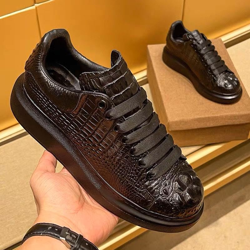 [Recommended Height-Increasing Shoes] Crocodile Pattern Trendy Men's Genuine Leather Versatile Shoes 2023 New Thick-Soled Sports Casual Shoes