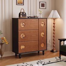 古风鞋柜入户一体客厅家用小户型实木翻斗玄关法式白蜡收纳复古