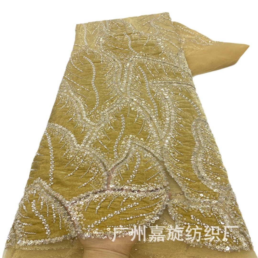 Ins viento hojas industria pesada bolsas de perlas con tubo de perlas tela de encaje vestido de cena europea y americana ropa de espectáculo de moda tela image 6