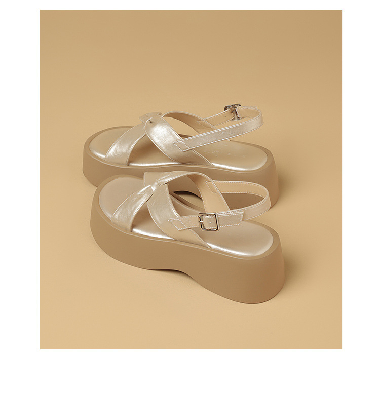 Sandal đế dày nữ phong cách La Mã, tăng chiều cao, đi biển dạo phố — KN332 Màu sâm banh chi tiết 19