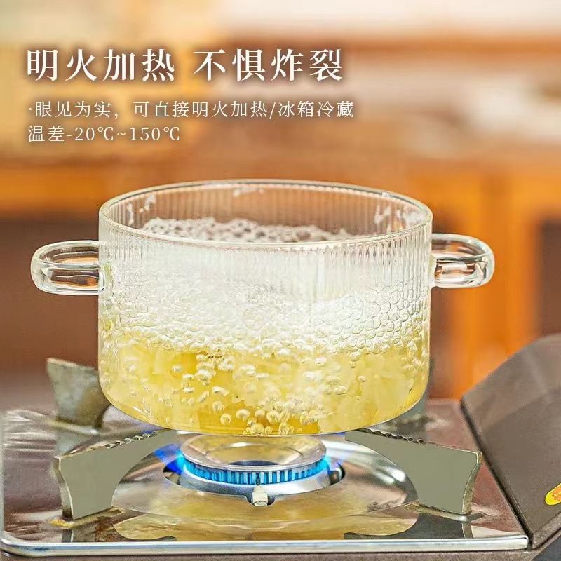 Oso de doble oreja de vidrio olla de leche borosilicato resistente al calor tazón de fideos instantáneos alimentos complementarios olla fuego abierto ensaladera de gran capacidad con tapa