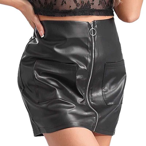 Hot-selling casual PU short skirt leather skirt women's summer European and American style sexy black dress for outdoor wear
