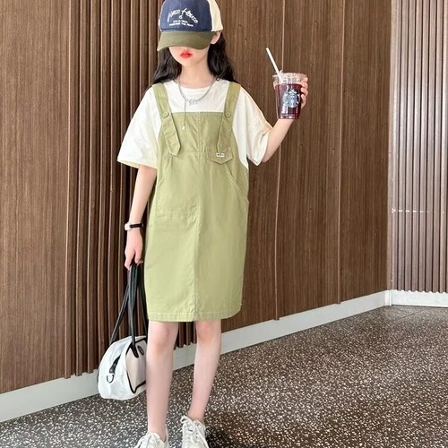Girls' Summer Dress 2024 New Children Fashion Summer Overalls Dress for Older Girls Summer Two-Piece Dress
