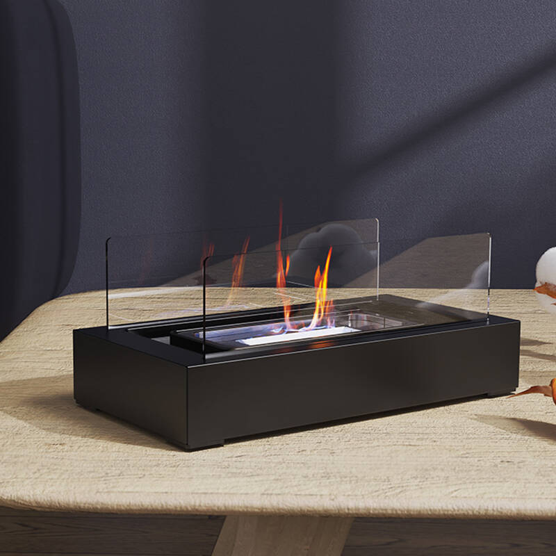 Chimenea de alcohol para interiores portátil en stock, estufa de alcohol de escritorio rectangular, calefacción de vidrio templado transfronterizo, chimenea pequeña