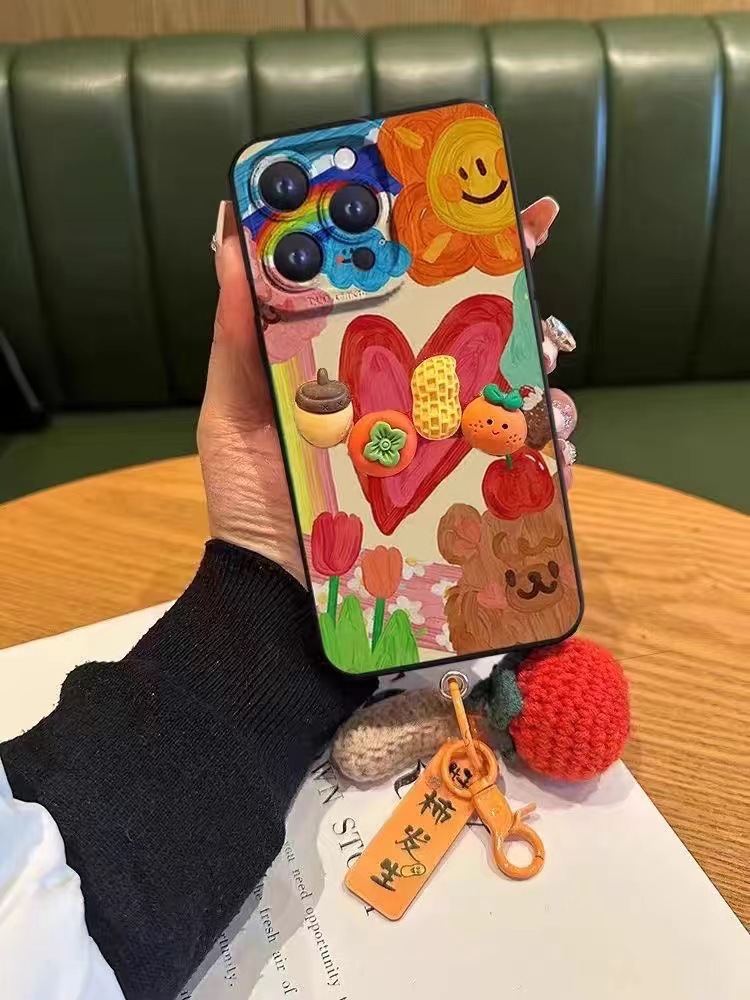 Pintura al óleo graffiti amor oso para Huawei mate40Pro mensajero Apple 16promax funda para teléfono móvil femenino 16p