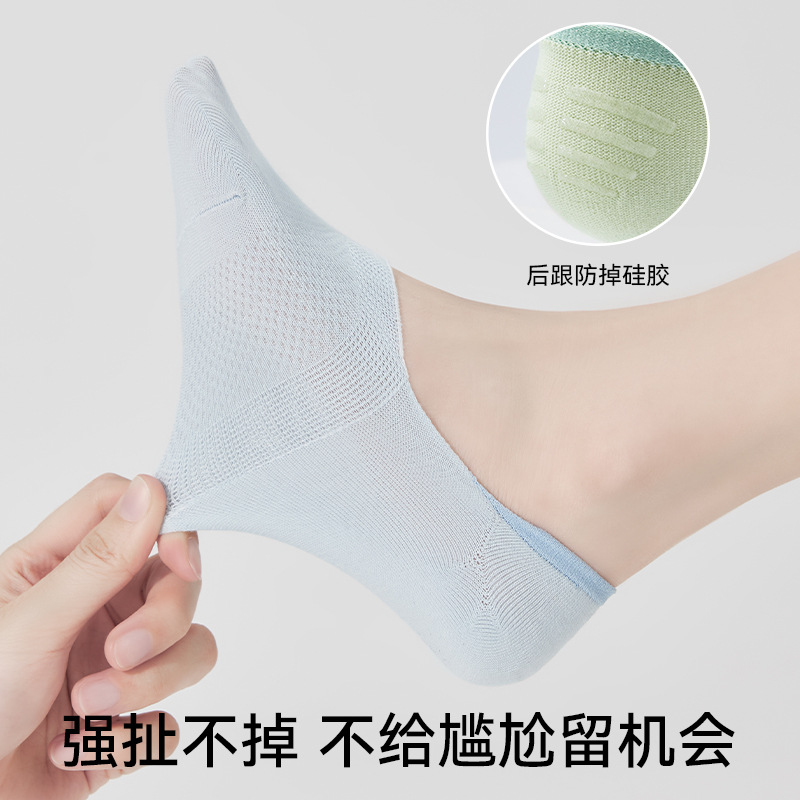 Calcetines de barco para mujer, malla de verano, calcetines invisibles transpirables y sin tacón, calcetines finos antideslizantes, calcetines de algodón antiolores y antibacterianos al por mayor