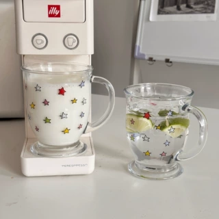 ins风可爱星星系列玻璃餐具带把手玻璃杯奶茶杯水杯酸奶碗燕麦碗