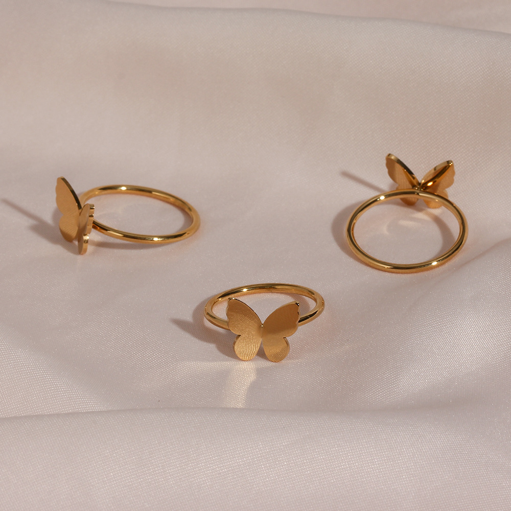 Fashion Stainless Steel Plated 18K Glossy Butterfly Ring