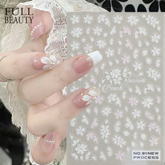 跨境新款美甲貼紙 春季櫻花向日葵花卉小白花背膠貼指甲貼紙nail