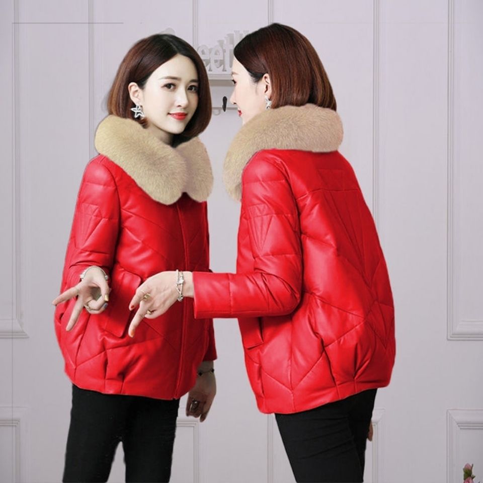 Winter Women's Coat Short Leather Jacket With Warm Cotton Lining_voghion.com
