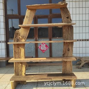 Customized Weathered Old Elm Storage Rack Wabi-Sabi Style B&B Display Rack Old Wood Renovation Floor-Standing Storage Bookshelf