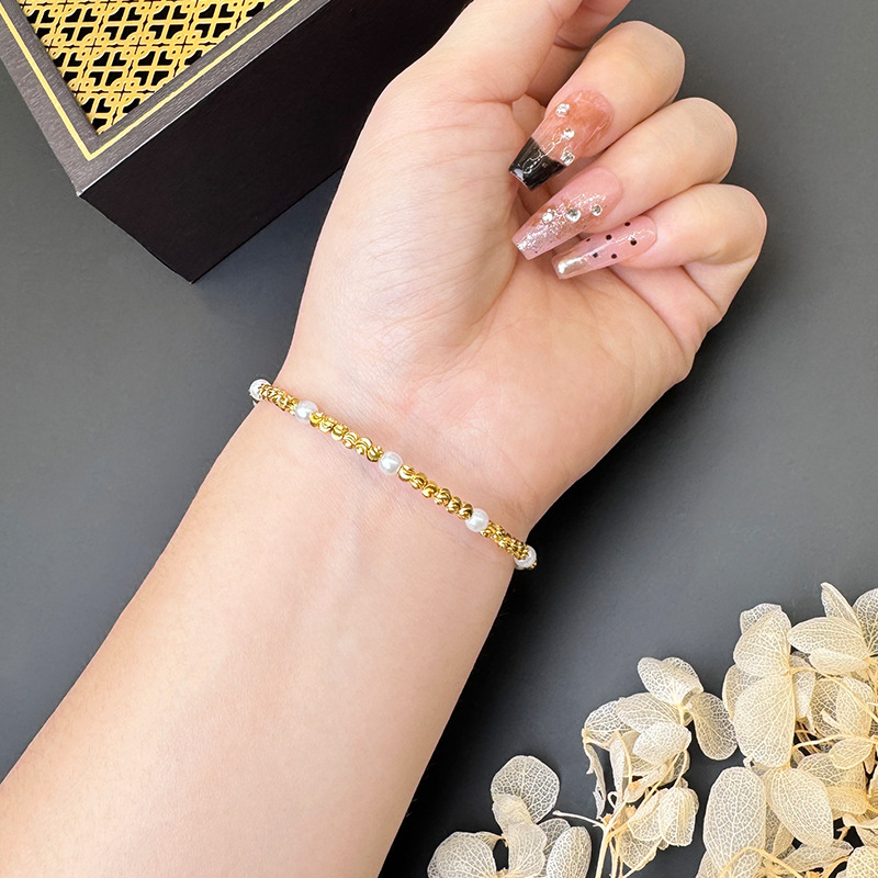 Brazalete de perlas de oro de arena de Vietnam ajustable de perlas de lujo ligero nicho de diseño de alta calidad accesorios fuente al por mayor