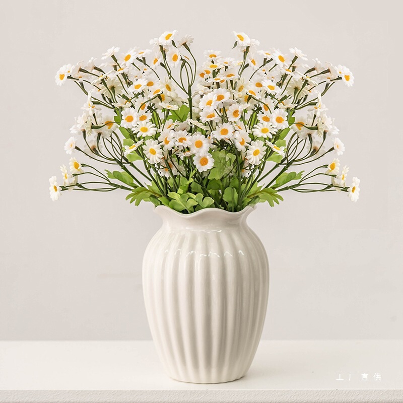 ヨーロッパのバラのフラワーアレンジメント花瓶白シンプルなセラミック花器リビングルームテーブルドライフラワー水耕装飾装飾品|undefined