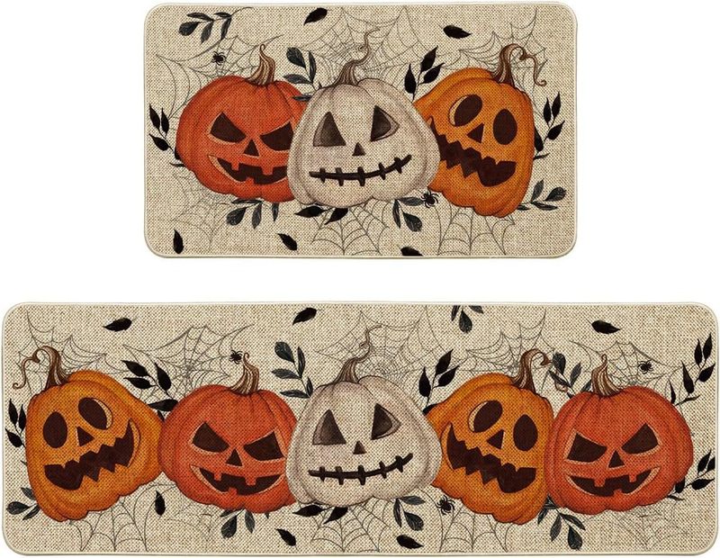 国境を越えたハロウィーンのカボチャの床マットキッチンの2つのセットの長さは汚れに強い吸水足マット玄関マットを管理しやすい|undefined