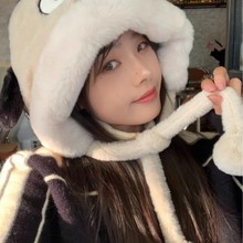 秋冬大毛边熊耳帽子女可爱百搭加厚保暖针织毛线防寒护耳雷锋帽潮