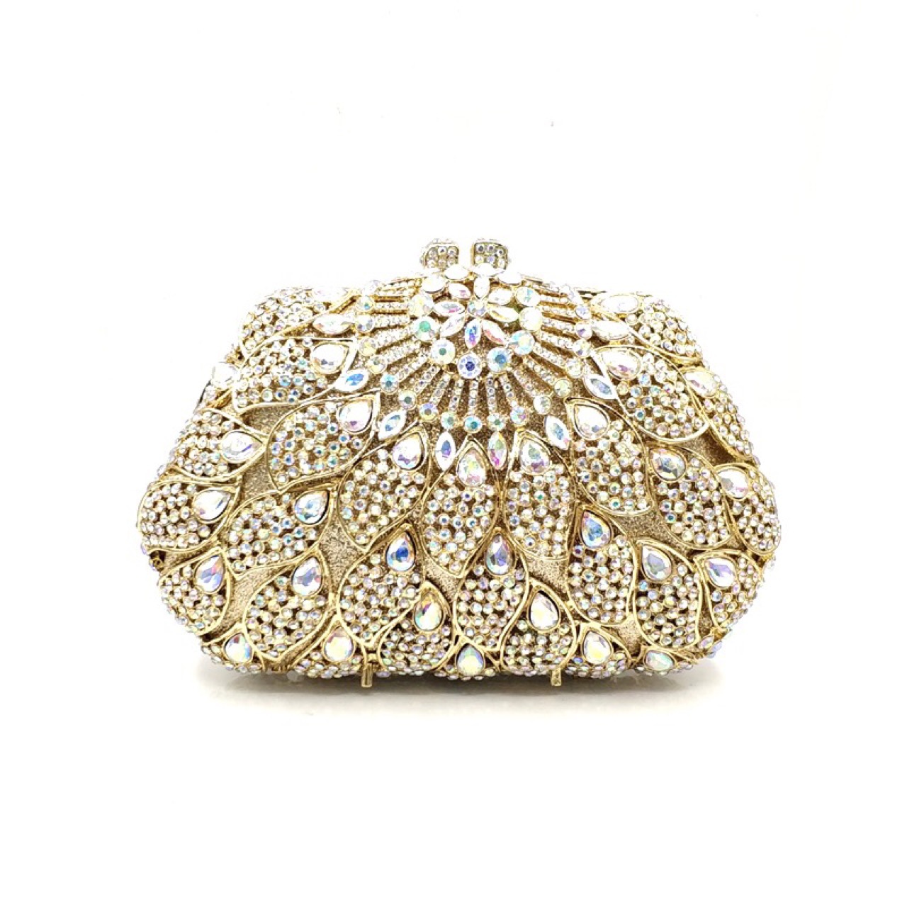 Túi clutch nữ đính đá dạ hội họa tiết hoa phong cách Âu Mỹ — Vàng kim AB