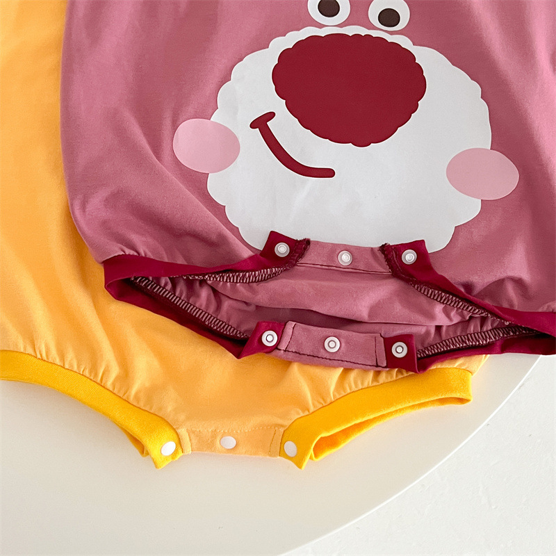 乐宾 0-2岁婴幼儿服装三角包屁衣 卡通造型哈衣草莓小熊棉质爬服详情14