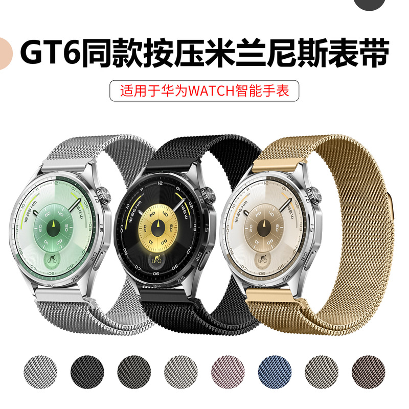 Suitable for Huawei Gt6 Watch Strap, Milanese Steel Strap, Press-Type Magnetic Strap, Compatible with Samsung Watch 7