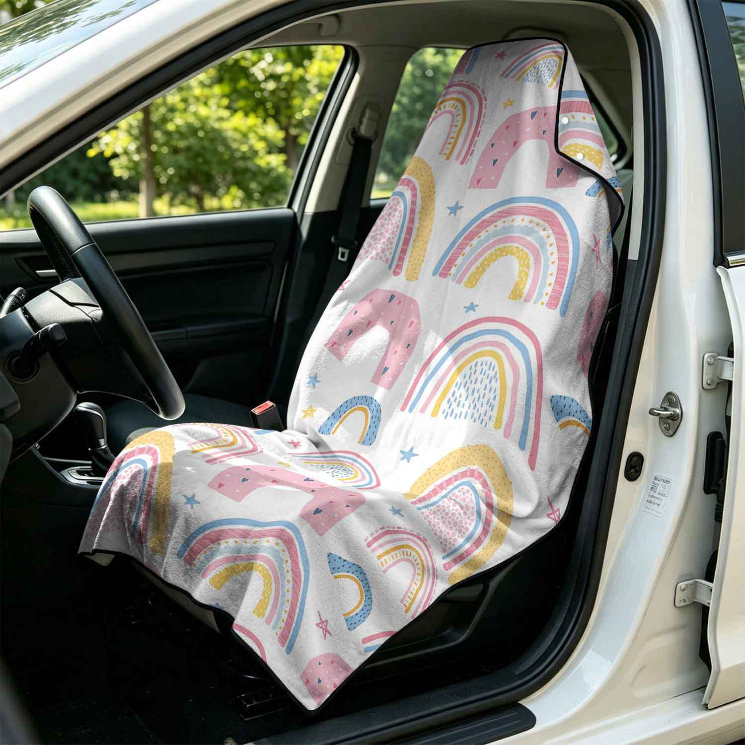 Printed bath towel and car seat cover 2-in-1, ultra-fine fiber outdoor beach and car dual-use universal seat cushion