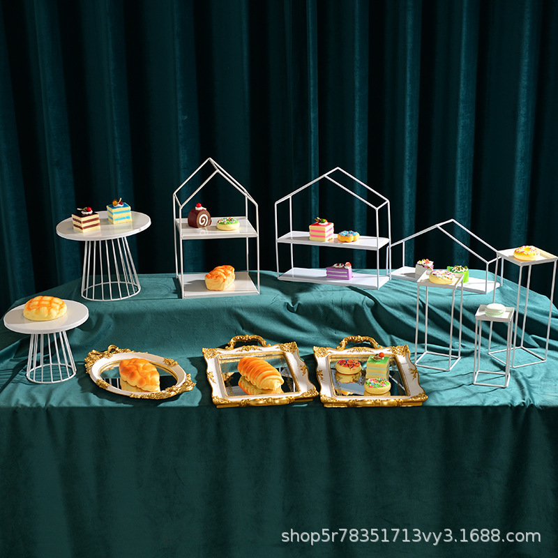 Casa sala de estar bandeja de frutas bandeja de cerámica de frutas lujoso estilo europeo multicapa bandeja de refrigerio estante de pastel doble mesa de postres creativa