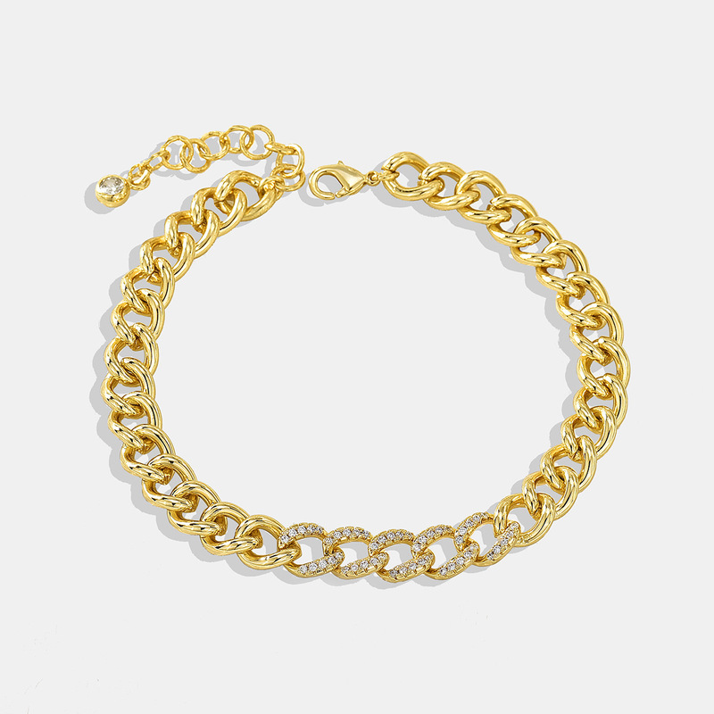 B0054 Copper Inlaid Zircon Figaro Chain Couple Bracelet Bracelet Bracelet Men's Bracelet ins Hip-hop K Gold Accessories Foreign Trade