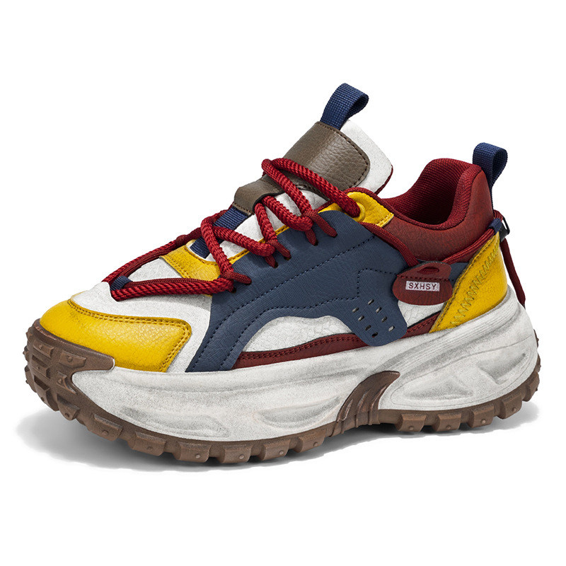 男式老爹鞋低帮轮胎底厚底增高运动鞋四季新款耐磨亚马逊跨境男鞋