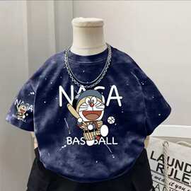 潮流男女童短袖T恤纯棉夏季新款打底衫中大童百搭半袖扎染上衣潮t
