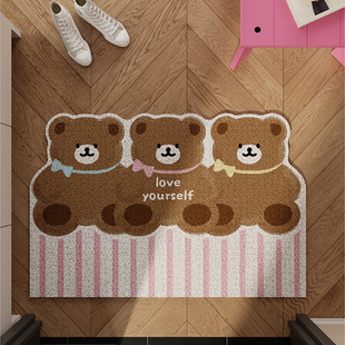 in stock cartoon bear home mat household can be cut silk ring mat door mud rub anti-slip mat wholesale