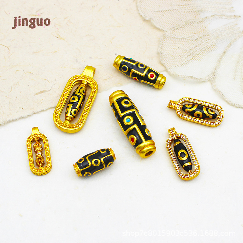 Gold-Plated Copper Zircon Rotating Nine-Eye Dzi Bead Pendant Necklace Bracelet DIY Jewelry Accessories Sweater Chain